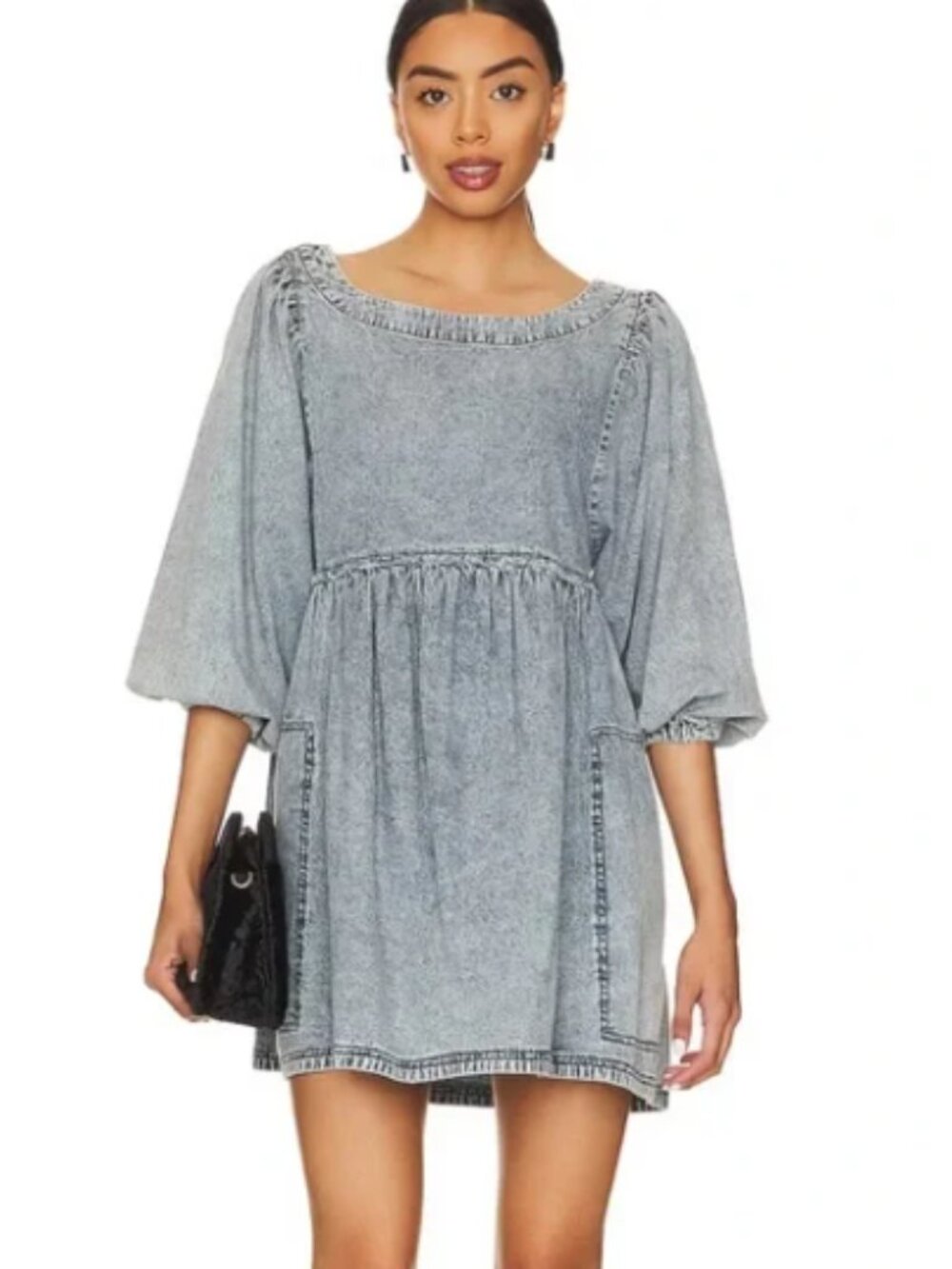 Free People Get Obsessed Denim Babydoll Mini Dress XS BNWT